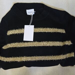 ANDREE Black Sweater with Gold Metallic Stripes